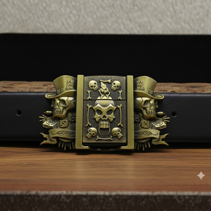 Vintage Steampunk Skull Belt Buckle + Hidden Lighter (Including Belt)